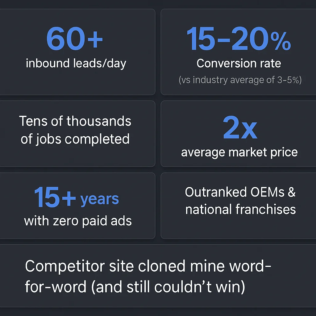 A dashboard of SEO growth metrics from Gus Goodwin